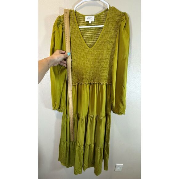NWOT Bohme Smocked Tiered Chartreuse Lined Ruffle Maxi Dress Women's Small - Picture 7 of 12